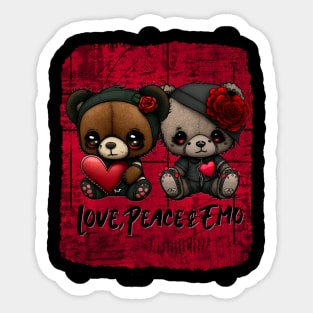 Love, Peace and Emo Cute Teddy bears With Hearts Sticker